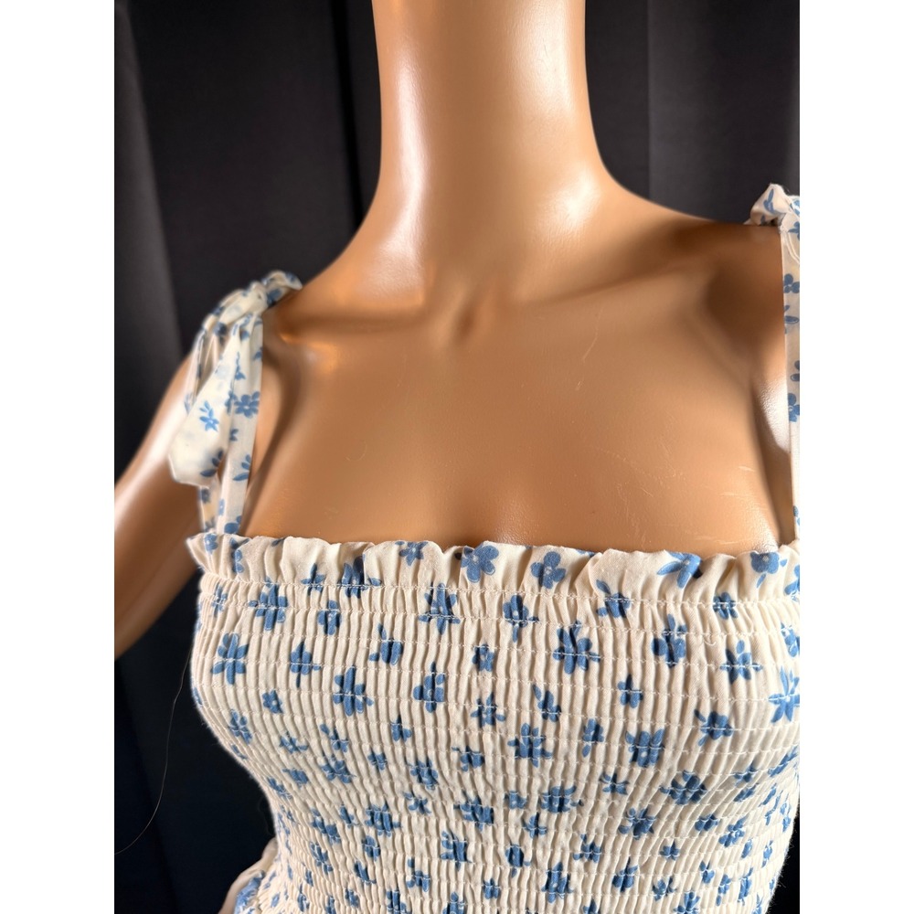 Crystal Doll Blue White Floral Smocked Tiered Midi Dress Sm Cottage Prairie Boho - Picture 4 of 14